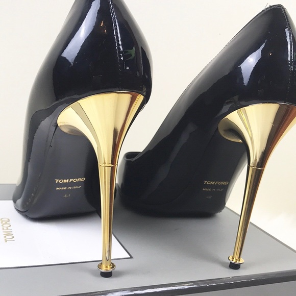 Tom Ford Black Patent Pump Steel Gold Heel